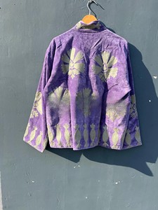 Handcrafted Royal Purple Velvet <b>Jacket</b> for Women Floral Embroidery Premium Indian Ethnic Winter Wear Full Sleeve Open-Front Coat - Product Image 2