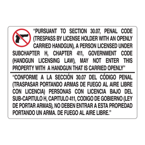 Panneau de signalisation de sécurité bilingue Texas (anglais/espagnol) en plastique pliable pour intérieur/extérieur - Product Image 1