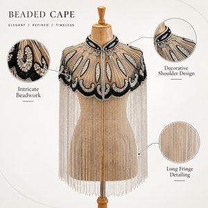 Cape d'épaule élégante style strass et perles avec broderie complexe et franges longues, veste de mariage - Product Image 6