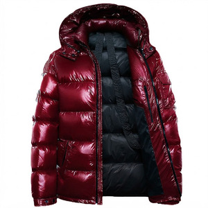 Blouson matelassé brillant bordeaux tendance pour homme, idéal pour les fêtes, chaud et rembourré pour l'hiver, séchage rapide, en nylon, fabriqué en usine - Product Image 1