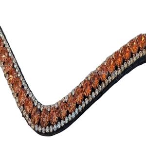 Bande de sourcils de cheval en cuir incurvé profond de qualité supérieure avec décoration en or rose et cristaux clairs fabricant de gros indien - Product Image 1