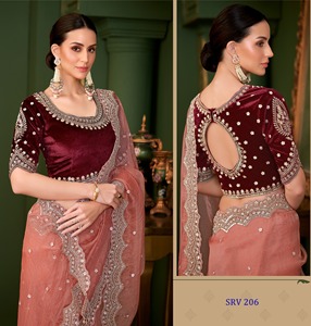 Dernier modèle de sari indien élégant et traditionnel, orné de perles de cristal, sari chic pour femmes, idéal pour les mariages - Product Image 2