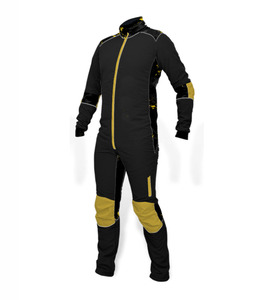 Mono negro de cuerpo entero para hombre con detalles amarillos y cremallera frontal para paracaidismo, traje de paracaidismo de alto rendimiento - Product Image 4