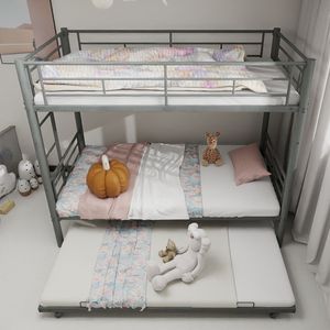 Letto a Castello in Metallo Argento Resistente e Robusto, con Riduzione del Rumore e Ringhiera di Sicurezza, Senza Necessità di Rete a Doghe - per Bambini - Product Image 5