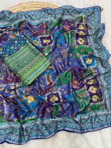 Sari festif en Zari doré, sari imprimé avec travail de miroirs, sari patrimoine doré, sari traditionnel en Chinnon avec véritable travail de miroirs - Product Image 4
