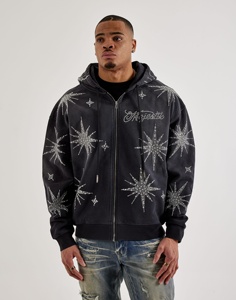 Sudadera con capucha de alta calidad, de tejido grueso, con lavado ácido, 100% algodón French Terry, impresión DTG y lavado Monkey Wash, con cremallera y pedrería. - Product Image 1