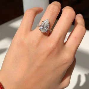 Anillos de plata al por mayor con corte de pera para mujer, anillos de plata S925 para boda y compromiso para mujer - Product Image 1