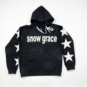 Sweat-shirt à capuche noir Snow Grace avec motif de points étoiles blancs, décontracté, unisexe, vêtement d'hiver, coupe classique - Product Image 1