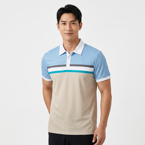 Men's Short Sleeve Color <b>Polo</b> <b>Shirt</b> Knitted Striped Casual Design Regular Fit Light <b>Blue</b> Beige White - Product Image 4