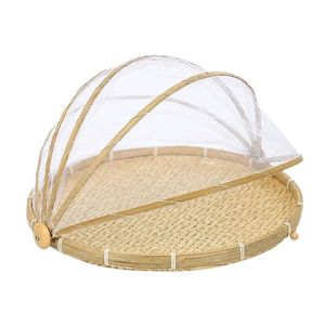 Premium Natural Bamboo Tray with Mesh <b>Net</b> Handmade Food Drying Basket for <b>Kitchen</b> Use - Product Image 1