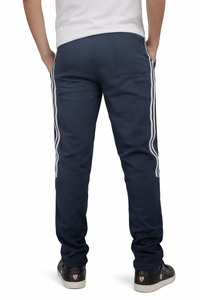 Pantalon de jogging bleu marine de qualité supérieure avec bande latérale – Vêtement de sport en mélange de coton doux et extensible - Product Image 2