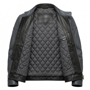 Chaqueta de cuero camuflada para hombre, personalizada, gris y negra, estilo motero, acolchada, cálida, para motocicleta, abrigo urbano de alta resistencia, ropa de calle. - Product Image 5
