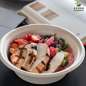 จานและชามทรงกลมขนาด 10 นิ้ว ทำจากชานอ้อย 3CP สำหรับศูนย์อาหารและร้านอาหารในห้างสรรพสินค้าที่มีปริมาณการบริโภคสูง - Product Image 6