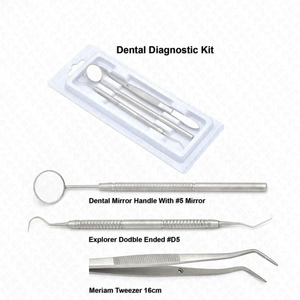 Kit de 3 Instrumentos Quirúrgicos Dentales: Espejo, Explorador y Pinzas con Empuñadura Moleteada Plateada, Manual, Clase I - Product Image 4