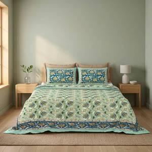 Juego de Sábanas con Estampado Floral, Algodón Blanco, Ropa de Cama India con Fundas de Almohada, Tamaño Queen/King, Estilo Boho Hecho a Mano - Product Image 6