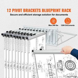 Porta Blueprint da Parete con Capacità per 1200 Blueprint, 12 Staffe Girevoli, 24-30 Pollici, Supporto per Blueprint da Appendere - Product Image 2