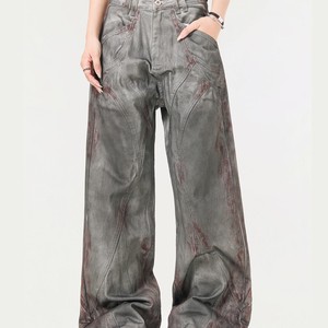Vaqueros anchos de mezclilla para hombre, lavado oscuro, corte holgado, cintura alta, estilo casual urbano, algodón tejido para otoño - Product Image 4