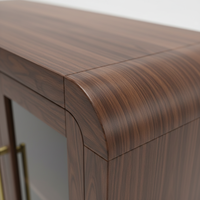 Buffet de salon avec trois tiroirs centraux et trois portes vitrées latérales, en bois d'hévéa écologique, MDF et chêne