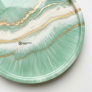 Round Green Marble Resin Serving Tray with Gold Vein Design Decorative Epoxy Tea Coffee <b>Snack</b> Serving Tray for Home Decor - Product Image 4