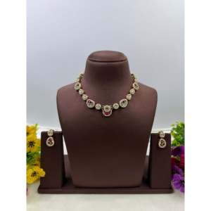 Shravani Heritage Delicate <b>Gold</b> Plated Zircon Bridal Necklace & Earring <b>Set</b> - Product Image 2