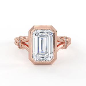 Ensemble de mariage en or jaune 14K 18K avec diamant de laboratoire taille ovale, bague solitaire entrelacée et alliance assortie micro-pavée Chevron V - Product Image 1