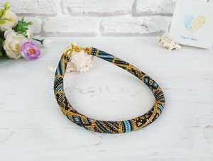 Collar de Ganchillo con Cuentas de Semillas y Diseño Geométrico Patchwork para Mujer, Estilo Gótico Bruja, Chapado en Oro Sólido de 14K y Rodio, Gargantilla de Destaque, Regalo - Product Image 3