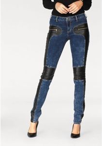 Jean skinny en denim taille haute avec empiècements en cuir, style moto, pantalon pour femme, longueur intégrale, vêtements d'automne - Product Image 3