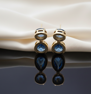 Blue Amethyst Earrings | Round & 9x12mm Pear Gemstone | 925 Sterling <b>Silver</b> 18K Gold <b>Plated</b> | 4 Inch 10g Statement Stud Earrings - Product Image 4