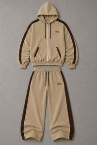 Al por mayor Conjunto de sudadera y pantalón de chándal unisex de peso pesado, con cremallera completa, estilo oversize, bloques de color, rayas en contraste, sudaderas con capucha de corte holgado y pantalones de chándal de pierna ancha y holgados para hombre - Product Image 3