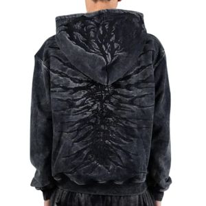 Sweat-shirt à capuche oversize noir délavé style vintage en molleton épais unisexe, haut de mode streetwear - Product Image 2