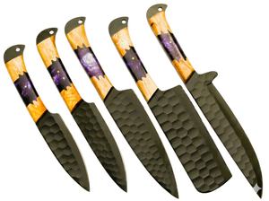 Juego de Cuchillos de Cocina de 5 Piezas de Acero Inoxidable Hechos a Mano con Hoja Recta y Mangos de Madera, Serie Titan Hammered - Product Image 5