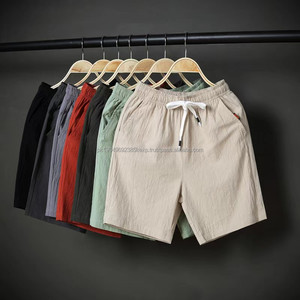 Novedad de verano, pantalones cortos informales de poliéster para hombre, cintura elástica, transpirables, ligeros, sueltos, de cinco puntos, pantalones de playa para hombre - Product Image 1