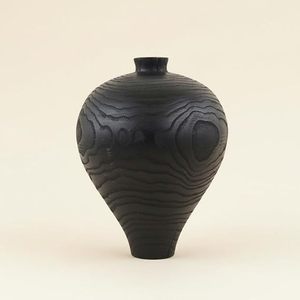 Carbonized Wood Grain Tabletop <b>Vase</b> Wabi-Sabi Style Retro Japandi Rustic Decorative Flower Vessel for Home Dining Room - Product Image 4