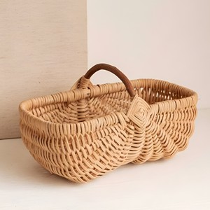 Semi Circle Round Rattan Cane Picnic Baskets Wholesale Wicker Basket <b>Hamper</b> for Camping Food <b>Storage</b> - Product Image 4