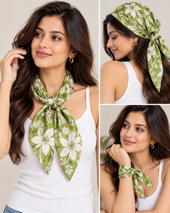 Pañuelo Cuadrado con Estampado Floral Botánico Verde, Pañuelo para la Cabeza, Pañuelo para el Cabello, Accesorio para el Cuello - Product Image 6