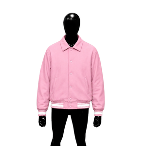 Blouson universitaire rose premium pour homme – Mode hiver – Couleur unie, col rabattu, coupe droite, vêtement d'extérieur décontracté pour l'automne - Product Image 1