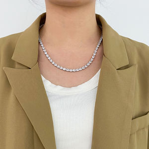 Wholesale <b>Silver</b> Unisex Oval Diamond Tennis Chain <b>Necklace</b> 4x6mm Prong <b>Set</b> Iced Out Bling Choker Fashion Jewelry - Product Image 1