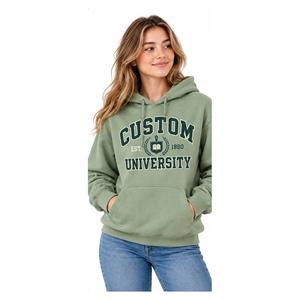Sweat à capuche universitaire en molleton vert sauge pour femme, motif graphique universitaire, pull-over, vêtements de campus, vente en gros, OEM, ODM - Product Image 1