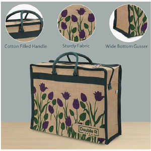 Sac fourre-tout en jute naturel, spacieux et réutilisable, avec poignées robustes pour les courses, la plage, le marché et l'usage quotidien - Product Image 4
