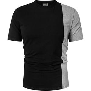 Black Grey Vertical Split Colorblock Crew Neck Short Sleeve Soft Casual Daily Men T Shirt <b>Top</b> - Product Image 2