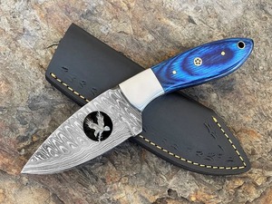 Cuchillo de caza/para desollar hecho a mano con hoja de acero de Damasco de 3 mm, mango de madera, funda de cuero, calidad DIY, OEM disponible - Product Image 3