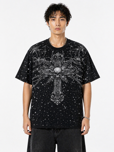 เสื้อยืดแฟชั่น Y2K สำหรับผู้ชาย พิมพ์ลายเต็มตัว ประดับด้วยคริสตัล  ผ้าคอตตอนหนา 100% เสื้อยืดลายกราฟิก - Product Image 3