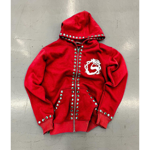 Custom Red Rhinestone <b>Studded</b> Zip Hoodie Luxury Oversized Winter Streetwear Eco-Friendly <b>for</b> <b>Men</b> Women FINA SPORTS Pocket - Product Image 1