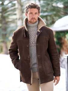 Men's Brown Shearling <b>Coat</b> With <b>Faux</b> <b>Fur</b> Lining Turn-down Collar Windproof Winter <b>Coat</b> Regular Fit Casual Style - Product Image 1