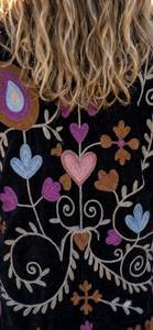 Veste en velours brodée de fleurs pour femmes, col mandarin, fermeture éclair, manches longues, style chic prairie d'automne - Product Image 4
