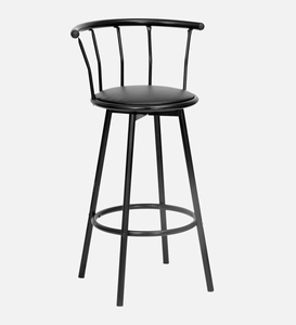Taburete de Bar Moderno de Cuero PU Negro, Altura de Barra, Mueble de Cocina, Estructura de Acero con Recubrimiento en Polvo, Duradero y Ajustable - Product Image 1