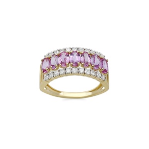 Bague en or jaune 14 carats avec saphir rose et diamants, vente en gros |   Bague de style éternité en saphir rose, bijoux fins pour femmes, cadeau de fête - Product Image 1