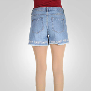 Women's Fashion Casual Denim Jean Shorts Plus Size Cotton Jeans Pants with Print Blue Logo on Waist Cheap Price for Summer - Product Image 4