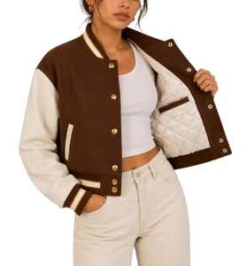 Best Selling Womens Cropped <b>Varsity</b> <b>Jacket</b> Custom Color Button Up Baseball Casual College Fashion Street Wear <b>Jacket</b> - Product Image 3