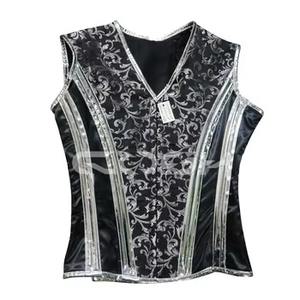 Gilet corset gothique pour homme en brocart avec bordure argentée |   Gilet steampunk - Product Image 1